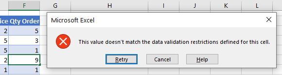 data validation does not exceed errror