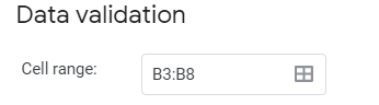 data vlidation exact google sheets cell range