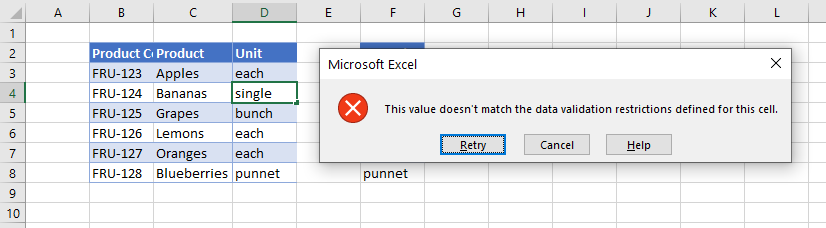 data validation exists in list error