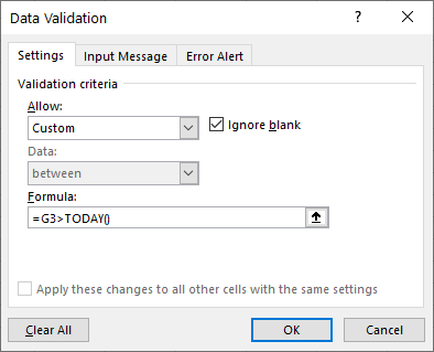 data validation future date only settings