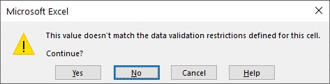 data validation incorrect input waring
