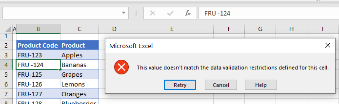 data validation subsitute error