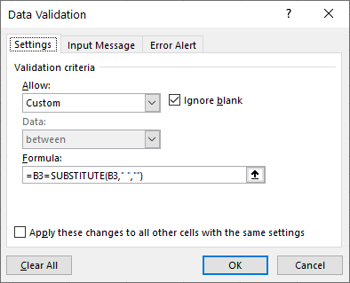 data validation substitute settings