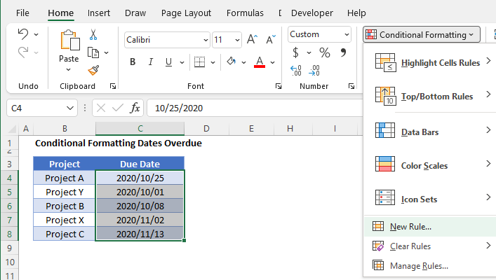 dates overdue conditional start