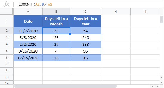 days left month year Google Function