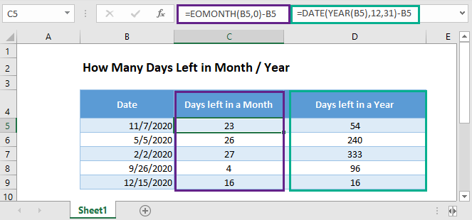 days left month year