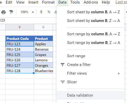 data validation exact google sheets settings