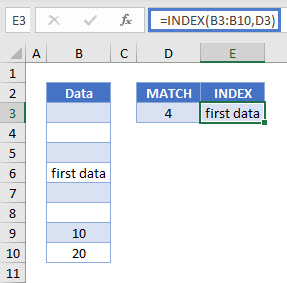 find first cell with any value INDEX