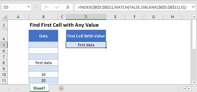 find first cell with any value MAIN Function