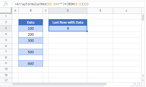 find last row with data Google Function