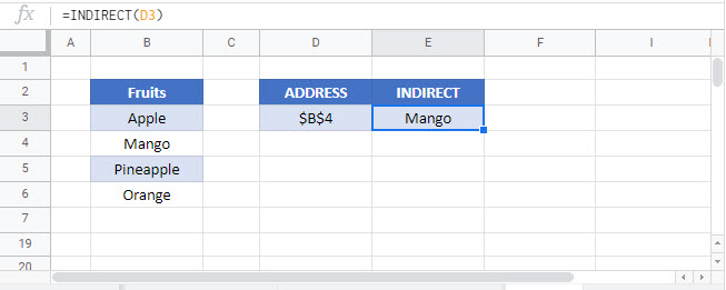 get cell value by address row column Google Function
