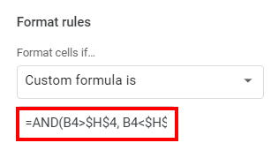 google sheets conditional formatting greater less than formula