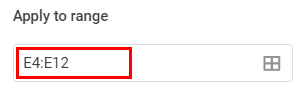 google sheets conditional formatting if statement range