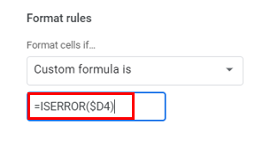 google sheets conditional formatting is error formula