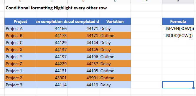 google sheets highlight every other line second final