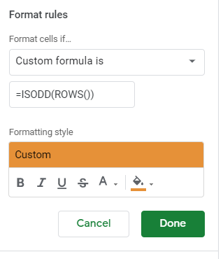 google sheets highlight every other line second formula