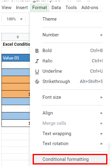 google sheets multiple conditions menu