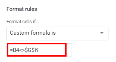 google sheets not equal formula correction