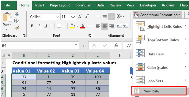 highlight duplicate values menu