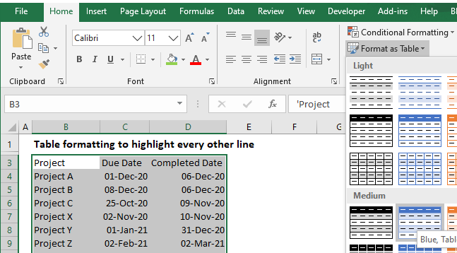 highlight every other line format as table