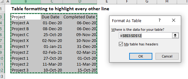 highlight every other line format table range