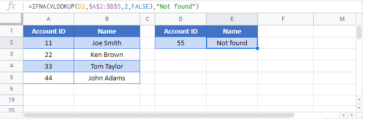 if isna vlookup Google Function