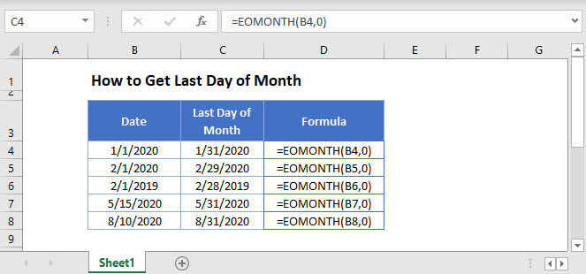 how to calculate last date of month in excel