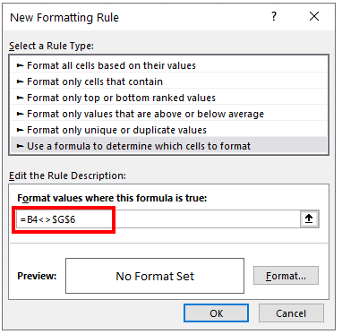 outlook conditional formatting not equal to text