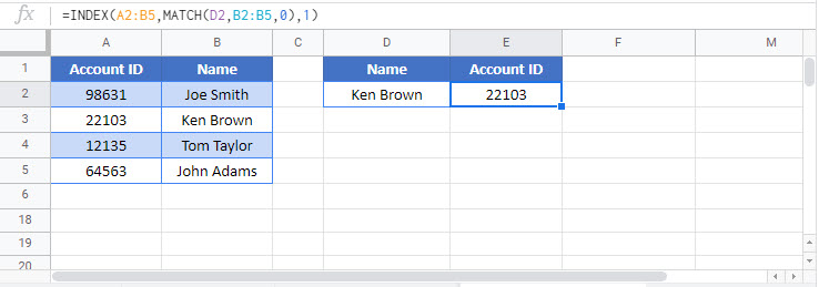 reverse-vlookup Google Function