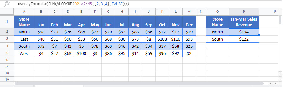 sum vlookup Google Function