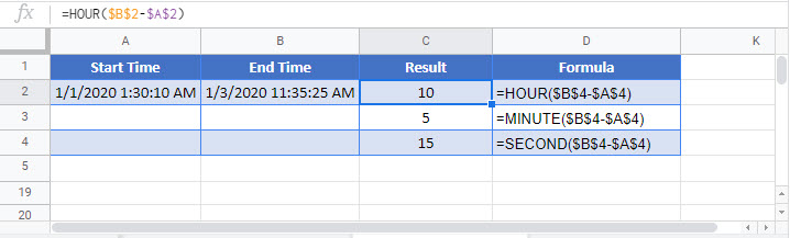 time difference hours minutes seconds Google Function