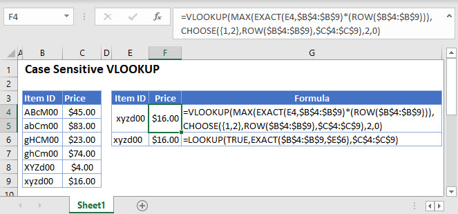 vlookup case sensitive Main Function