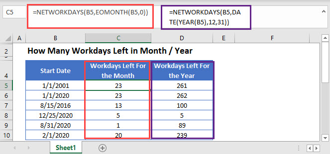 workdays left month year Main Function