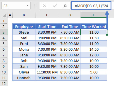 TimeSheet using MOD Function