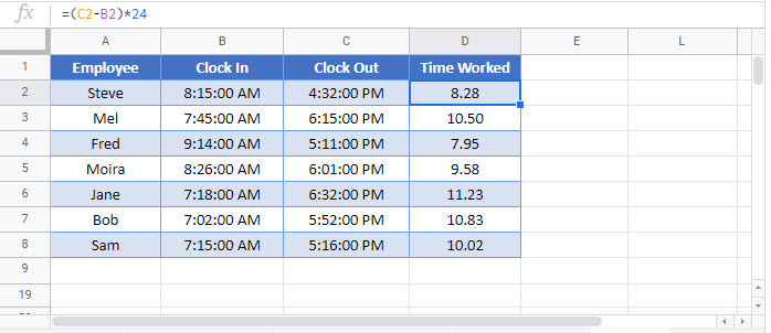 calculate hours between times Google Function