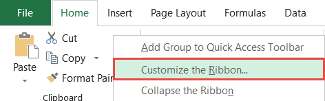 Click "Customize the Ribbon"