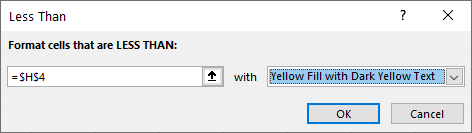 conditional formatting less than format