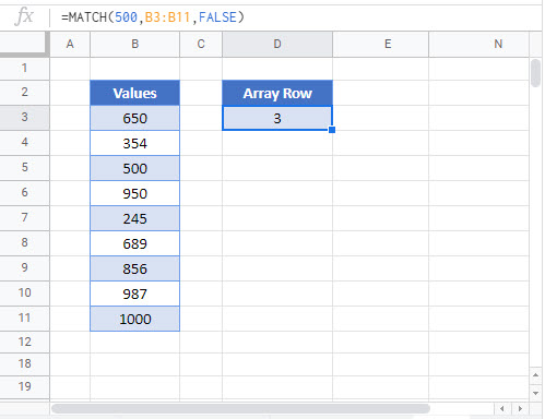 find number in column Google Function