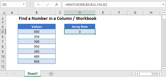 Find Number in Column in Excel