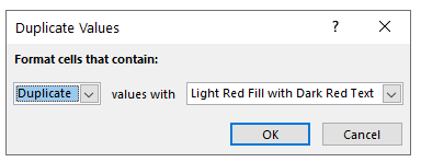 highlight duplicate values format box