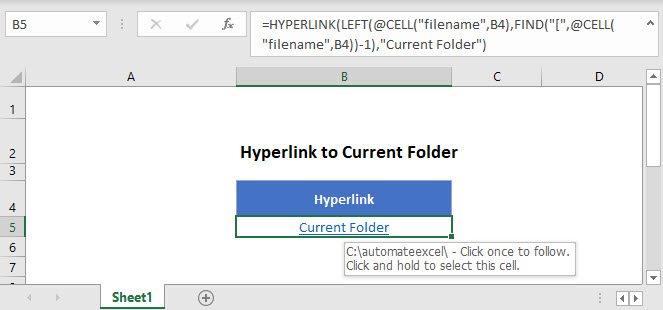 hyperlink to current folder Main Sheet