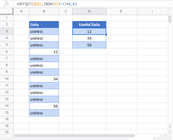 increment cell reference Google Function