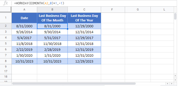 last business day month year updated Google Function