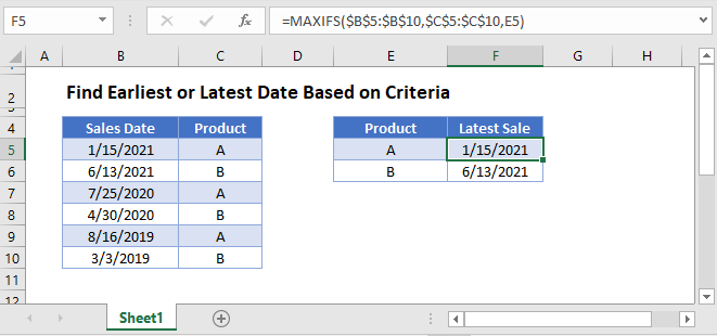 mf find earliest latest date with criteria