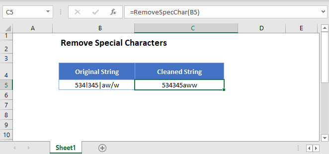 remove special characters Main Function