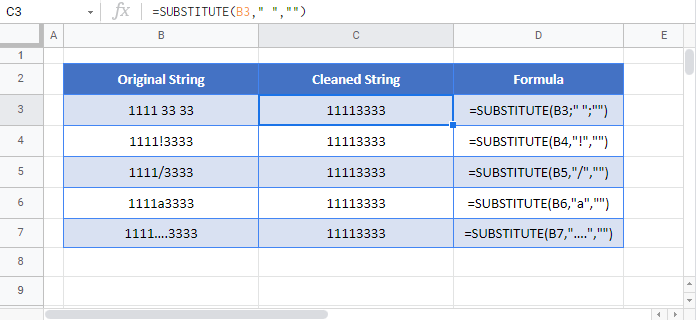 remove unwanted characters google sheets