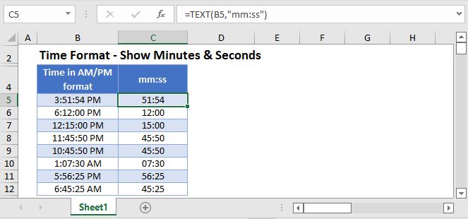 time format show minutes seconds Main Func