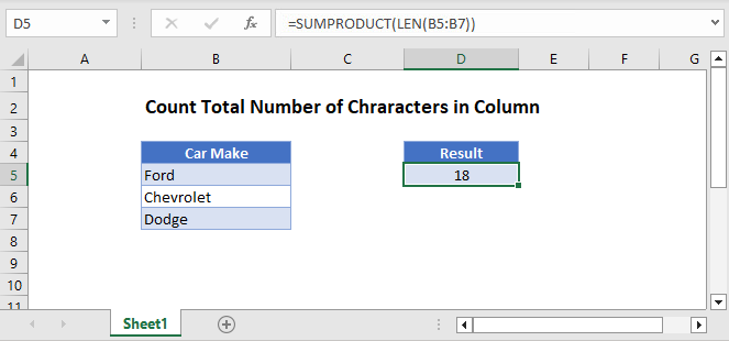 Count Total Characters in Column Main Function
