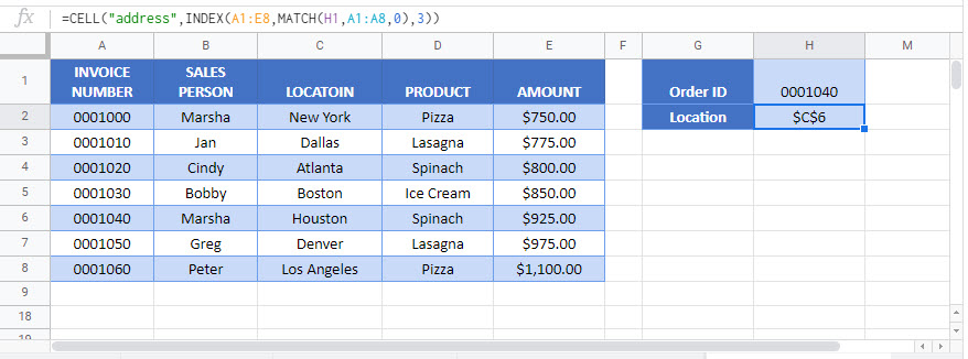 Excel Lookup Return Cell Address Inst Google Function