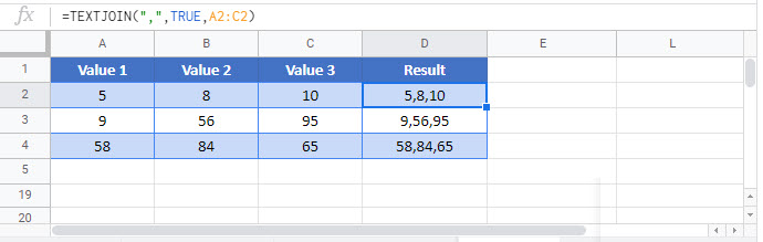 combine cells comma Google Function